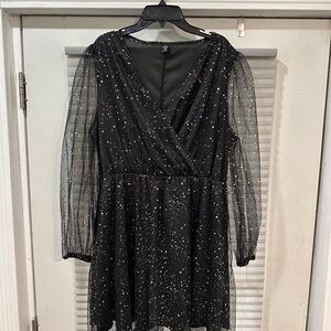 SHEIN Black Glitter Long Sleeve Dress